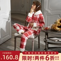 Pajamas women winter padded cotton three-layer cotton plus cotton warm cotton jacket winter cute plaid autumn and winter home clothing