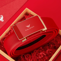 This life year red leather belt male genuine leather pure cow leather belt automatic buckle wedding gift pants with Paul new