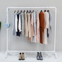 White clothing store display rack Wrought iron clothing shelf Floor-standing childrens clothing hanger Simple womens clothing store shelf