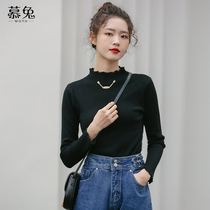 Mu rabbit design sense semi-high neck knitted base shirt female 2021 Autumn New Korean version of Joker sweater