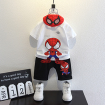 Spider-Man Children Suit Summer Pure Cotton Short Sleeve Ocean Gas Trendy Boy Summer Dress Ottman Clothes Baby Boy Clothing
