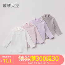 Davebella davebella childrens top girls autumn new semi-high collar warm base T-shirt