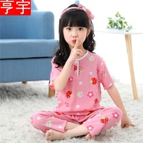~ Baby childrens pajamas thin cotton men and womens middle and big children cotton silk trousers short sleeve set summer air conditioning home