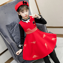 Girls dresses Spring skirts Spring and Autumn childrens princess dresses Foreign style red net red explosive sundress mid-size children