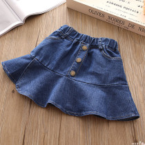 Childrens Korean version 2021 new autumn season solid color denim skirt girl Joker half skirt 4110