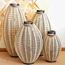 JK Mu space Nordic modern Chinese linen bamboo woven floor wind lantern Candlestick model house club sales office ornaments