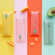 Creative simple pencil case leather ins Japanese female college student pen bag fruit taste casual portable stationery case
