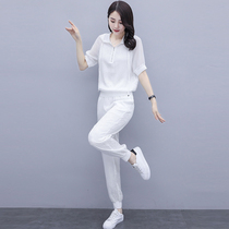 Summer 2021 new fashion small sub-reduced-wear and clothing two sets of foreign air running ice silk sports casual suit women