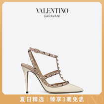 VALENTINO GARAVANI VALENTINO ROCKSTUD PATENT LEATHER LACE-UP STUDDED HIGH HEEL SANDALS