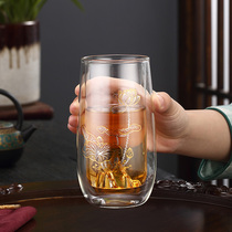 Double layer transparent glass cup creative heat resistant flower tea cup insulation water glass home office personal special cup single cup