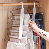 Magic pants rack Stainless steel multi-function thickened folding telescopic rack Wardrobe pants non-slip storage rack Pants rack