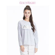 6IXTY8IGHT 68 official cute cartoon embroidery round neck fashion comfortable pajamas home clothes women NW06937