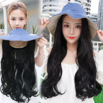 Fisherman hat wig female hair one summer Net Red fashion long curly hair big wave Korean version of natural full head cover