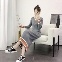 2022 Autumn Winter New Knit Bottom-line Dress Nepotism Hitch in the middle of a lap with a knee sweaters nepotism