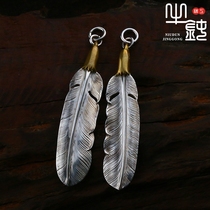 Bull Blunt Seiko Larry Smith Large Bronze Eagle Head Feather Pendant Wind Cut and Artisanal Reengraving