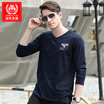 Spring and autumn chicken heart collar thin men long sleeve T-shirt size mens V collar T-shirt loose casual base shirt