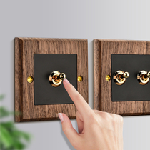 Puxi solid wood switch retro switch socket brass dial rod switch American black walnut imitated ancient switch panel