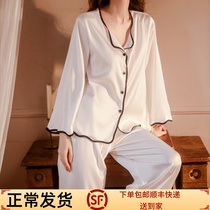 Silk pajamas womens long sleeves can be worn outside in summer summer high-quality mulberry silk spring and autumn thin section large size loose home service