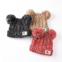 Men and women children autumn and winter wool hat baby mohair hat Children warm hat Pompom cute cartoon 1-6 years old
