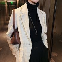 Ring buckle necklace women winter with turtleneck sweater winter accessories with clothes hanging long chain