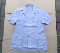 Old stock 87 short sleeve shirt 87 last century polyester hemp material four empty blue shirt vintage shirt collection