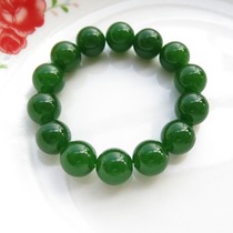 Xinjiang Hetian jade Kunlun Jasper bracelet round bead bracelet spinach green 14mm natural A special promotion