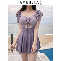 One-piece swimsuit female summer conservative cover belly thin small chest gather fairy air Korean ins Wind 2021 New Swimwear