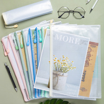 Morandi file bag transparent grid zipper bag for students with thick large capacity A4 homework loading book test paper storage bag stationery waterproof pen bag clip file information bag Office business supplies
