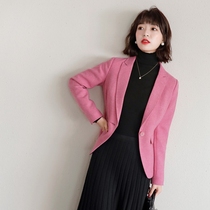 Pink casual blazer womens short little man autumn and winter 2020 new slim wool suit top