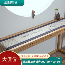 China Wind Printed Hemp Tea Mat Bifacial Color Handcrafted Zen Table Flag Cloth Art Tea Road Chinese Table Cloth Bed flag Gaib