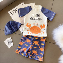 2021 new childrens swimsuit boys split sunscreen quick-drying swimsuit pants big boy boys swimsuit three-piece set