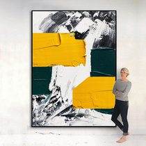 Hand-painted oil painting Three-dimensional black and white Orange abstract painting modern light luxury porch background wall decoration painting living room sofa hanging painting