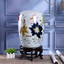 Jingdezhen ceramic vase hand-painted kiln variable painting cylinder Lotus painting tube decorative countertop floor swing cylinder