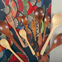 Japanese tableware Round mouth straight handle line hand spoon Nanmu straight handle spoon Log spoon Japanese tableware solid wood