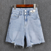 2021 denim shorts Women summer loose design sense irregular wide legs thin high waist 5 points a word five points pants