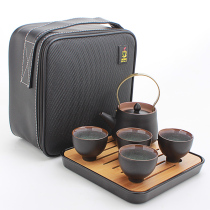 Travel tea set portable bag Chinese household simple tea tray Black ceramic new set of Kung Fu tea pot teacup