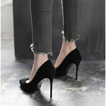 Shoes Schoolgirl Han Edition High Heels Heels 2019 New Pointed 100 Hitch Black Teenage Girl Single Shoes Woman