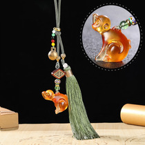 Zodiac is a monkey glass car in and out of the safety pendant high-end creative car hanging decoration male and female rearview mirror hanging
