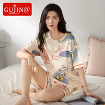 Gujin@Pajamas Womens Summer Cotton Short-sleeved Shorts Summer Thin Section Cotton Loose Homewear Casual Suit