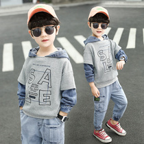 Childrens clothing boys autumn clothes 2021 new large children handsome foreign gas fake two-piece set spring and autumn coat boys