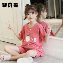 Kids Pajamas Girls Summer Pure Cotton Thin Short Sleeve Baby Girls Spring Autumn Mid-large Kids Home Clothing Sets Spring