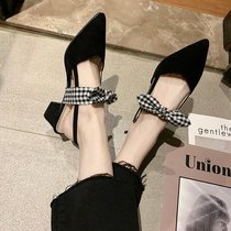 Baotou sandals High heel Shoe Girl 2022 I button thick heel fairy Wind butterfly knot Pointed Temperament Lady Müller Summer