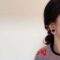 French Girl Wine Red Solid Flowers Purple Asymmetrical Round Square Without Dongle Clips 925 Ear Earrings