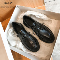 Small leather shoes female English style lace-up shoes womens thick-soled shoes womens leather black academy style Joker New