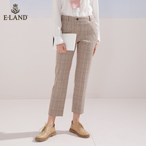 ELAND clothes love spring and summer trousers womens plaid straight tube slim casual suit pants ankle-length pants