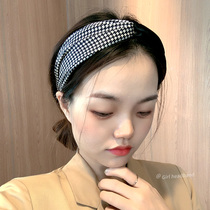 Thousand bird grid hair ring female Net red 2021 new high-end feeling wash wide side headband hair band hair bundle pressure hair