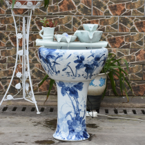 Jingdezhen ceramic fish tank running water fountain atomization humidification fish tank high foot column living room floor decoration decoration