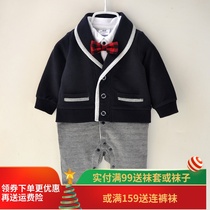 Spring and Autumn Outlet Mens Baby Gentleman Ha Clothes Newborn Baby Cotton Full Moon Full Moon 100-day Dress One-piece