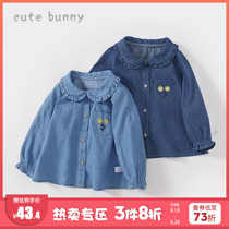 Baby autumn clothes 1-3-5 years old girls long-sleeved denim shirt Baby pure cotton doll shirt female treasure western style top tide