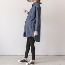Pregnant women autumn pregnant womens autumn suit top loose denim shirt long spring autumn dress coat